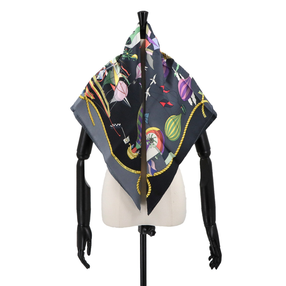 Carre 90 Scarf Les Folies Du Ciel Silk Dark Grey