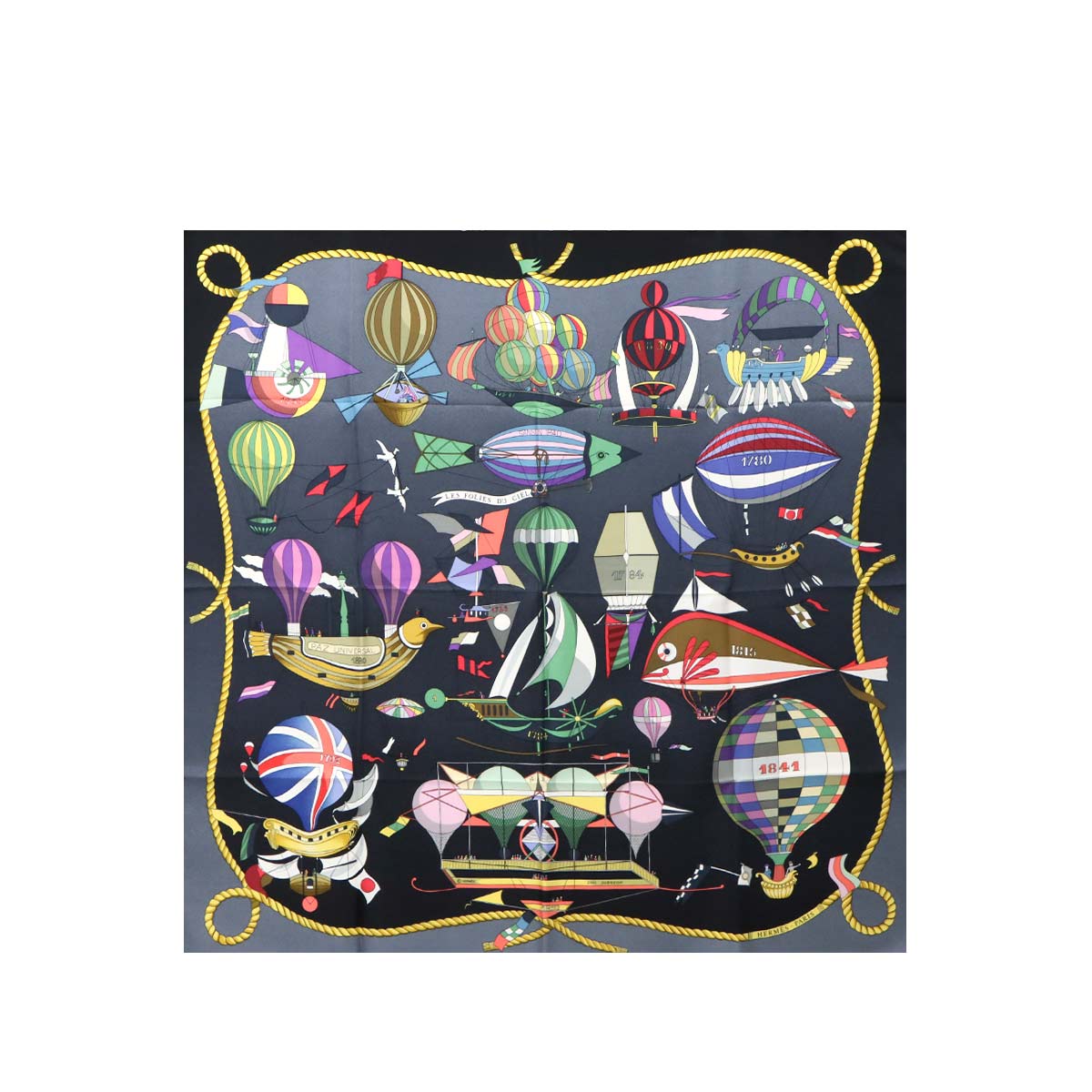 Carre 90 Scarf Les Folies Du Ciel Silk Dark Grey