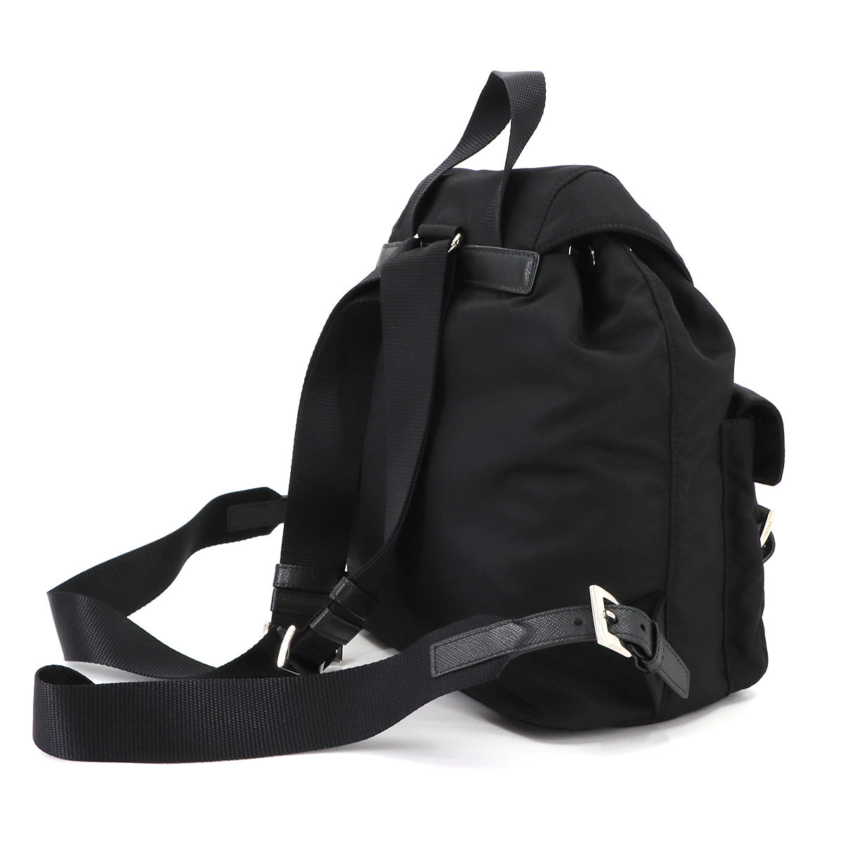 Small Backpack Nylon Saffiano Leather Black 1BZ677 Purse