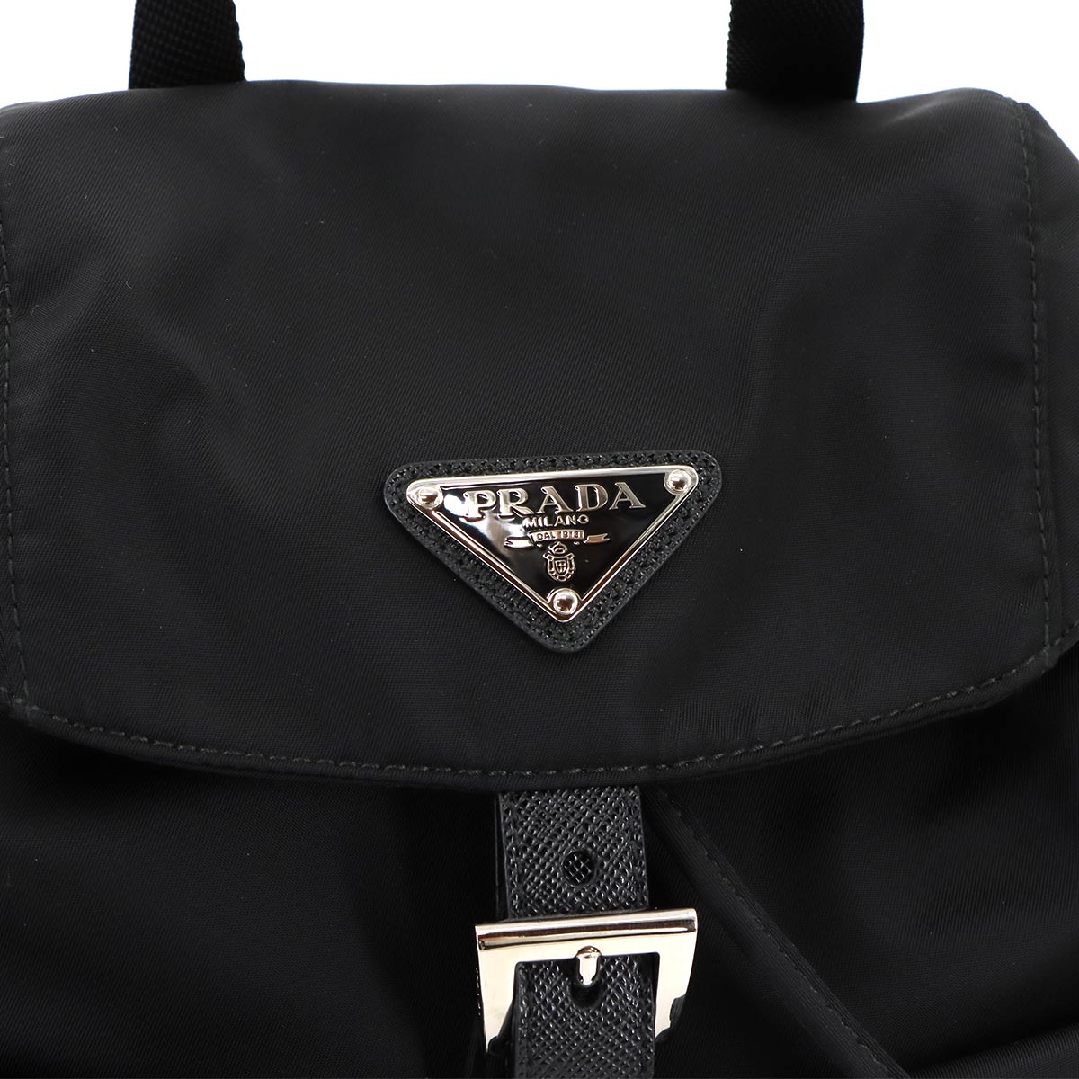 Small Backpack Nylon Saffiano Leather Black 1BZ677 Purse