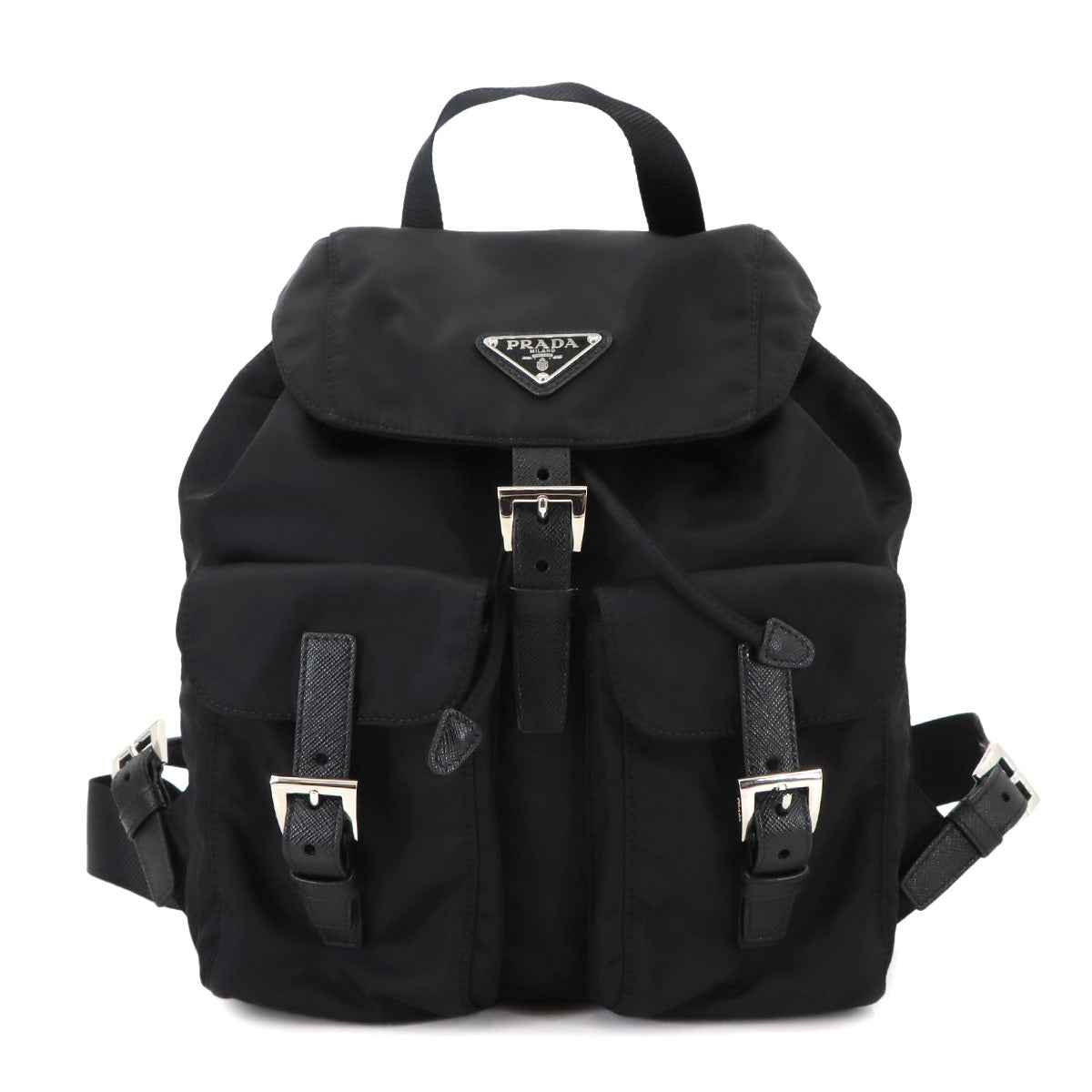 Small Backpack Nylon Saffiano Leather Black 1BZ677 Purse