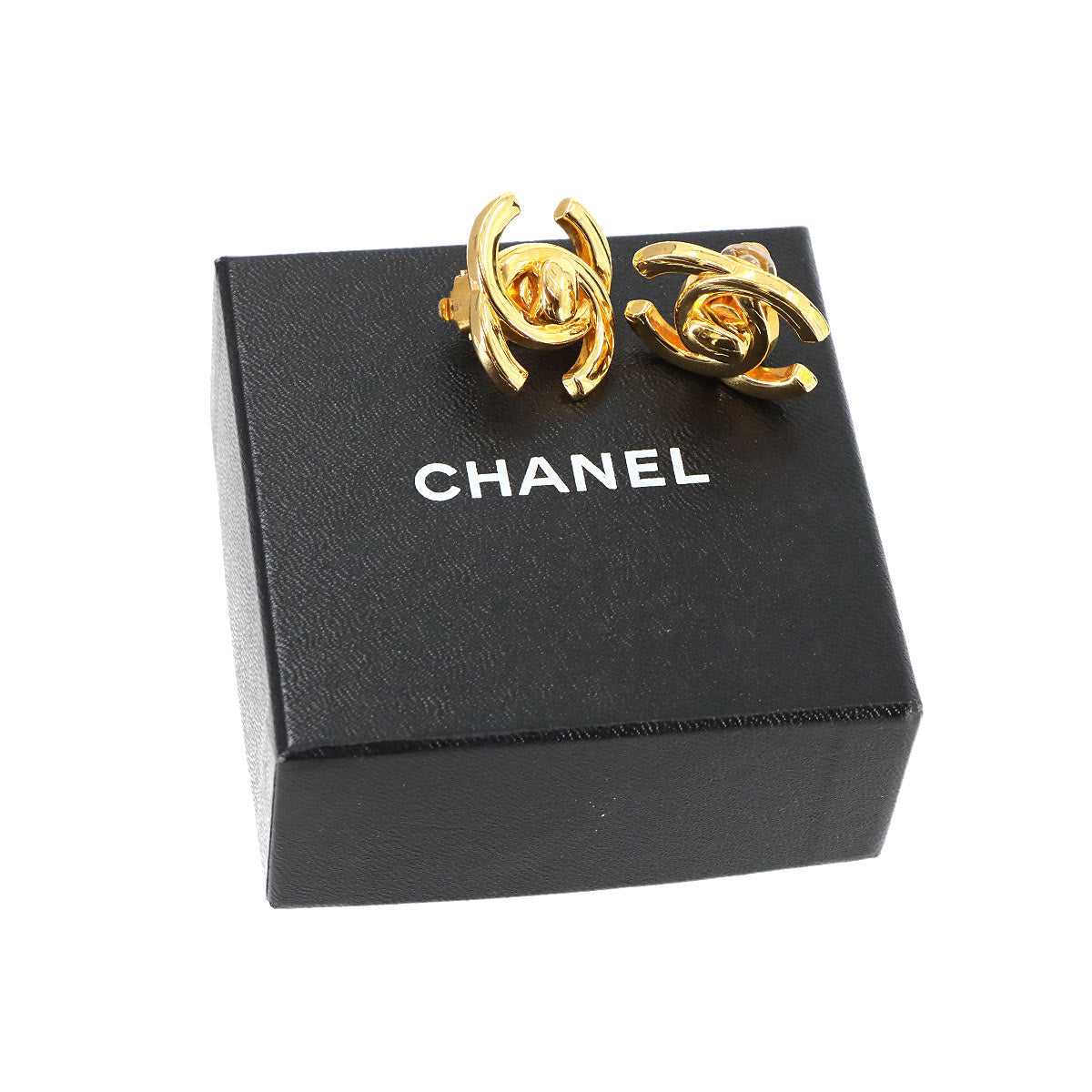 Turn Lock Coco Logos Earring Gold 98P Vintage