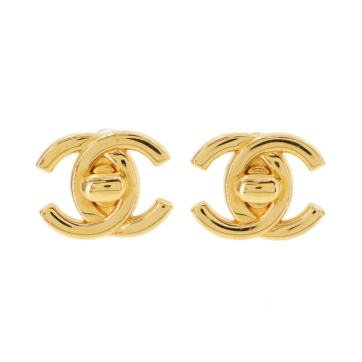 Turn Lock Coco Logos Earring Gold 98P Vintage