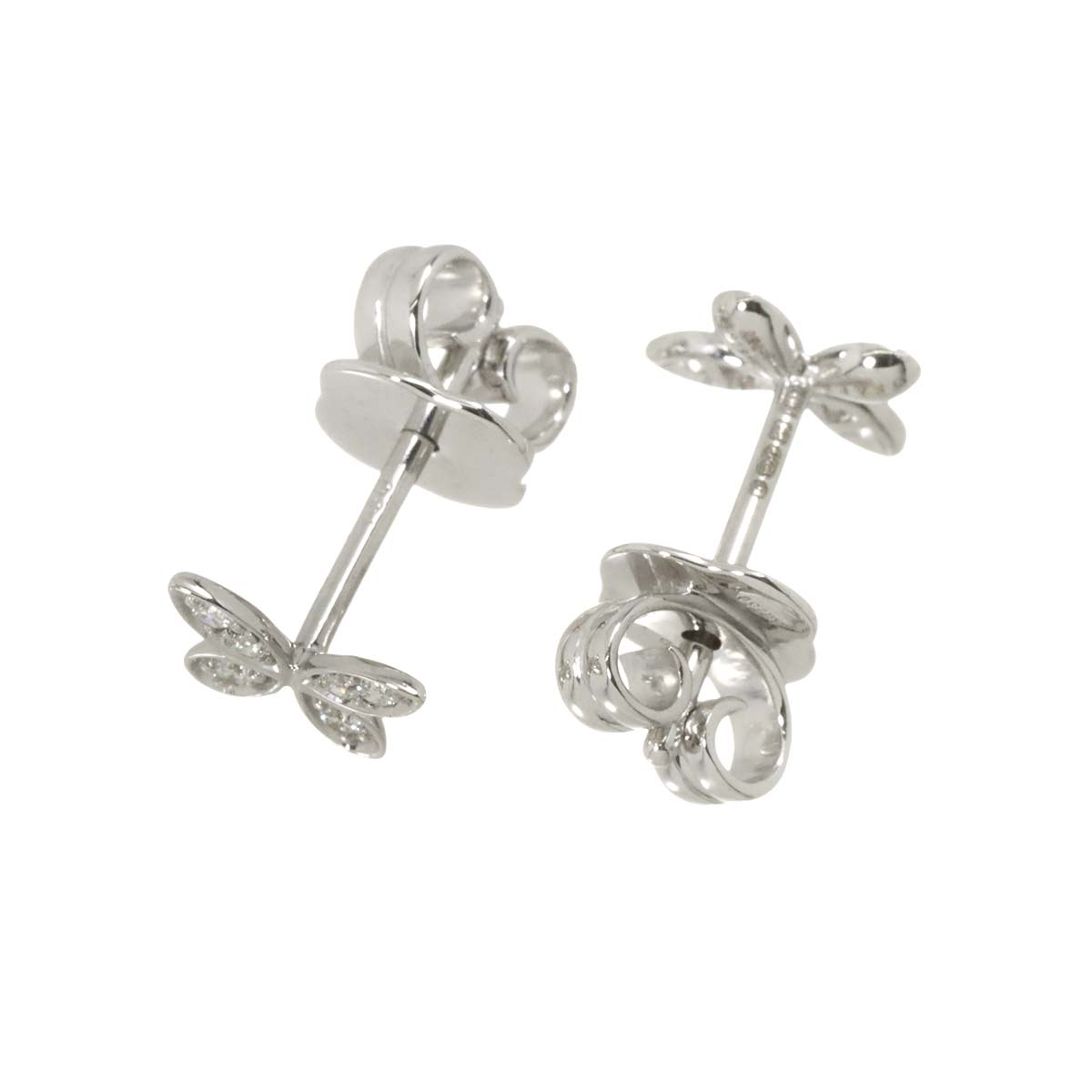 Pave butterfly Diamond Earrings Pierced 18K WG 750