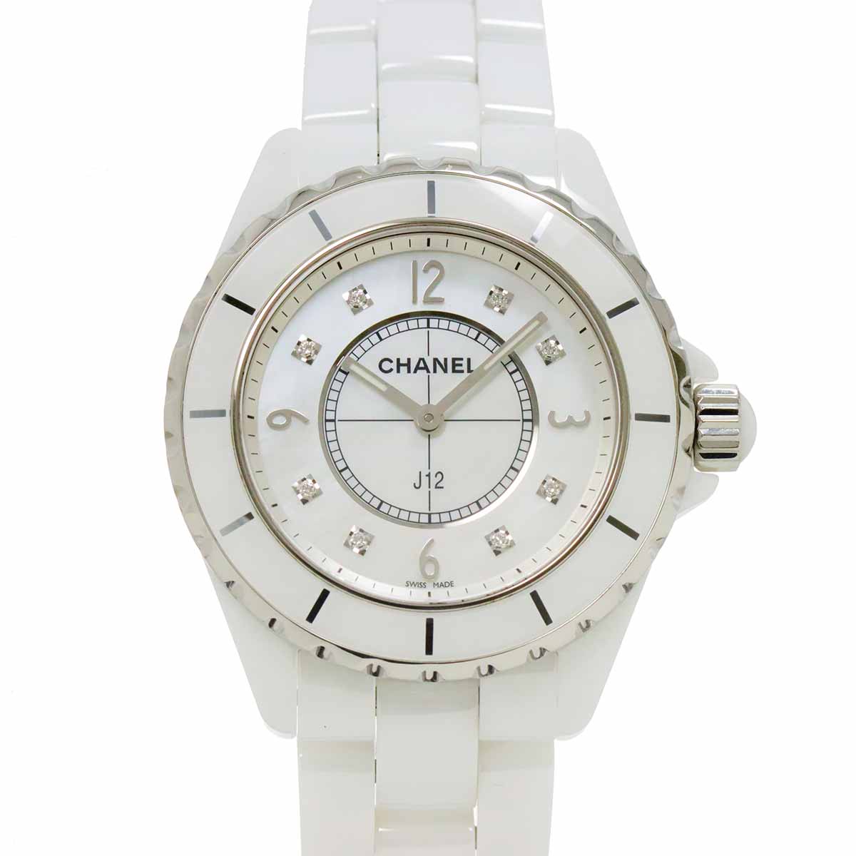 J12 38mm H3214 Diamond Ceramic Quartz White Shell Dial Mens