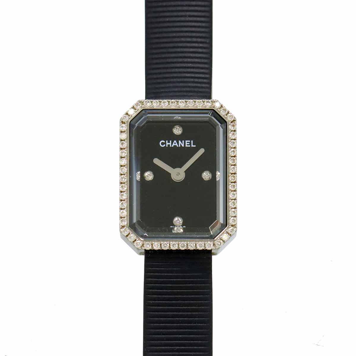 Premiere H2434 Bezel Diamond 4P Rubber Belt Black Dial Ladies