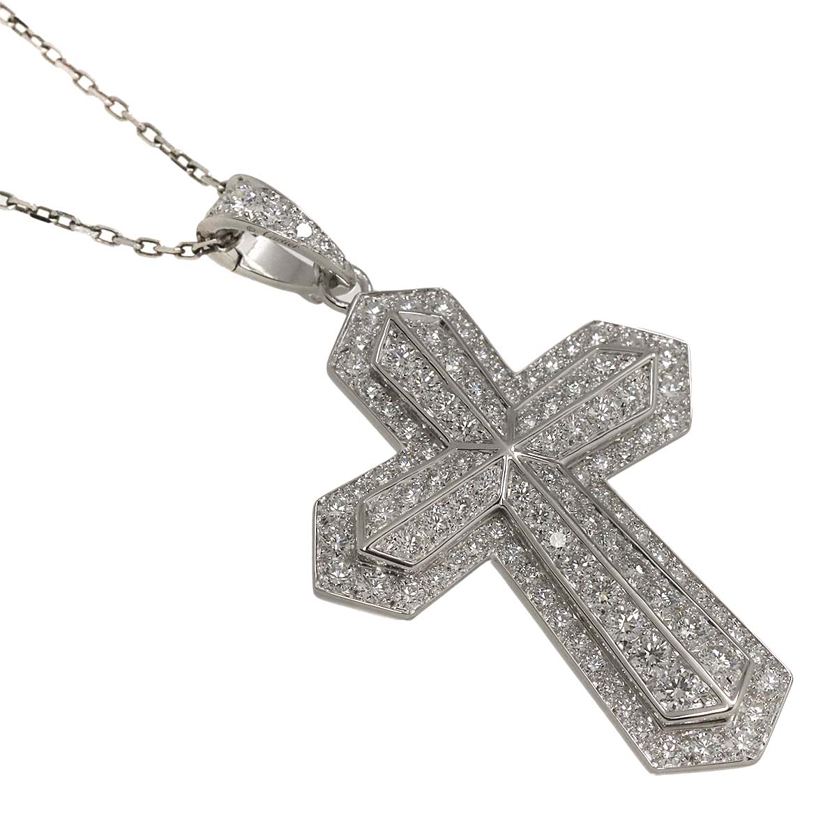 Diamond Cross Necklace 18K White Gold 750