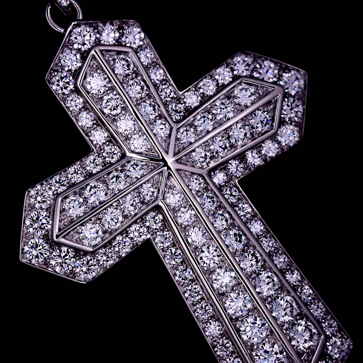 Diamond Cross Necklace 18K White Gold 750