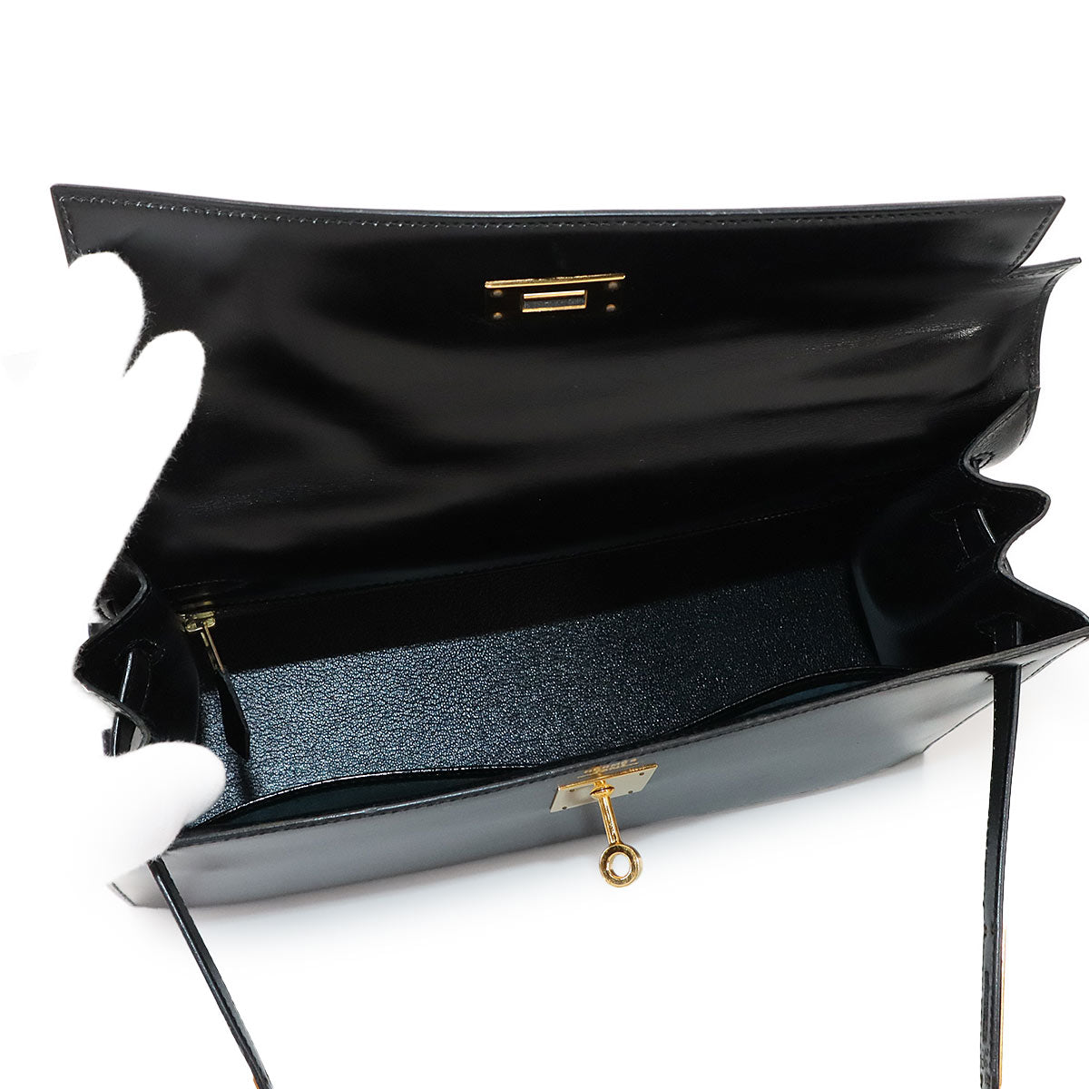 Kelly 32 Box calf Black 2way Hand Shoulder Bag Purse