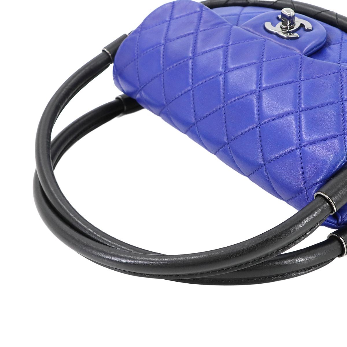 Matelasse Hula Hoop Hand Bag Leather Blue Black Purse