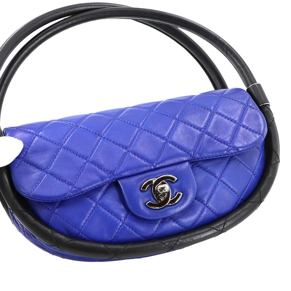 Matelasse Hula Hoop Hand Bag Leather Blue Black Purse