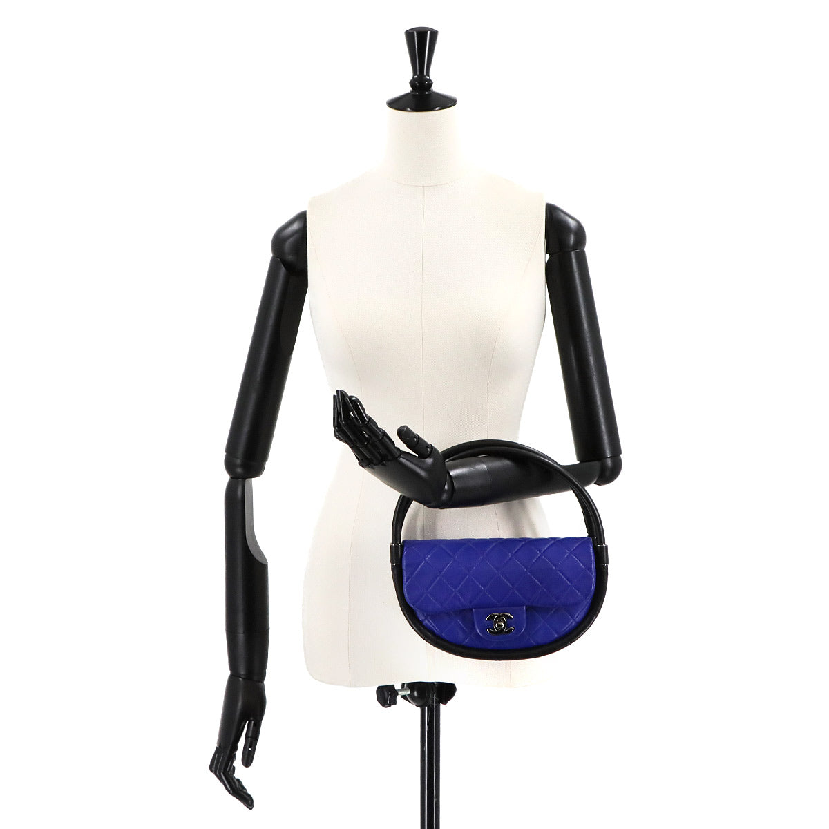 Matelasse Hula Hoop Hand Bag Leather Blue Black Purse