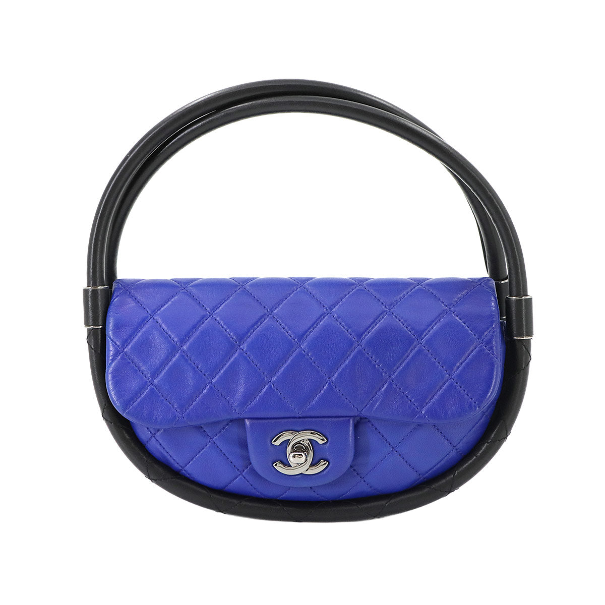 Matelasse Hula Hoop Hand Bag Leather Blue Black Purse