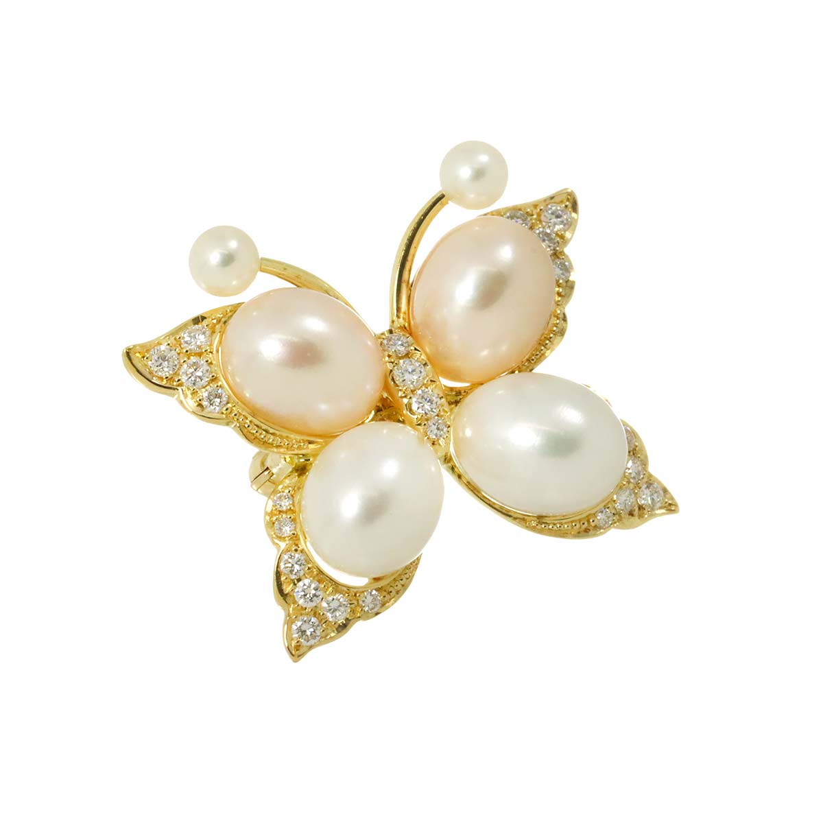 Freshwater pearl Diamond 0.43ct Brooch 18K YG Yellow Gold 750