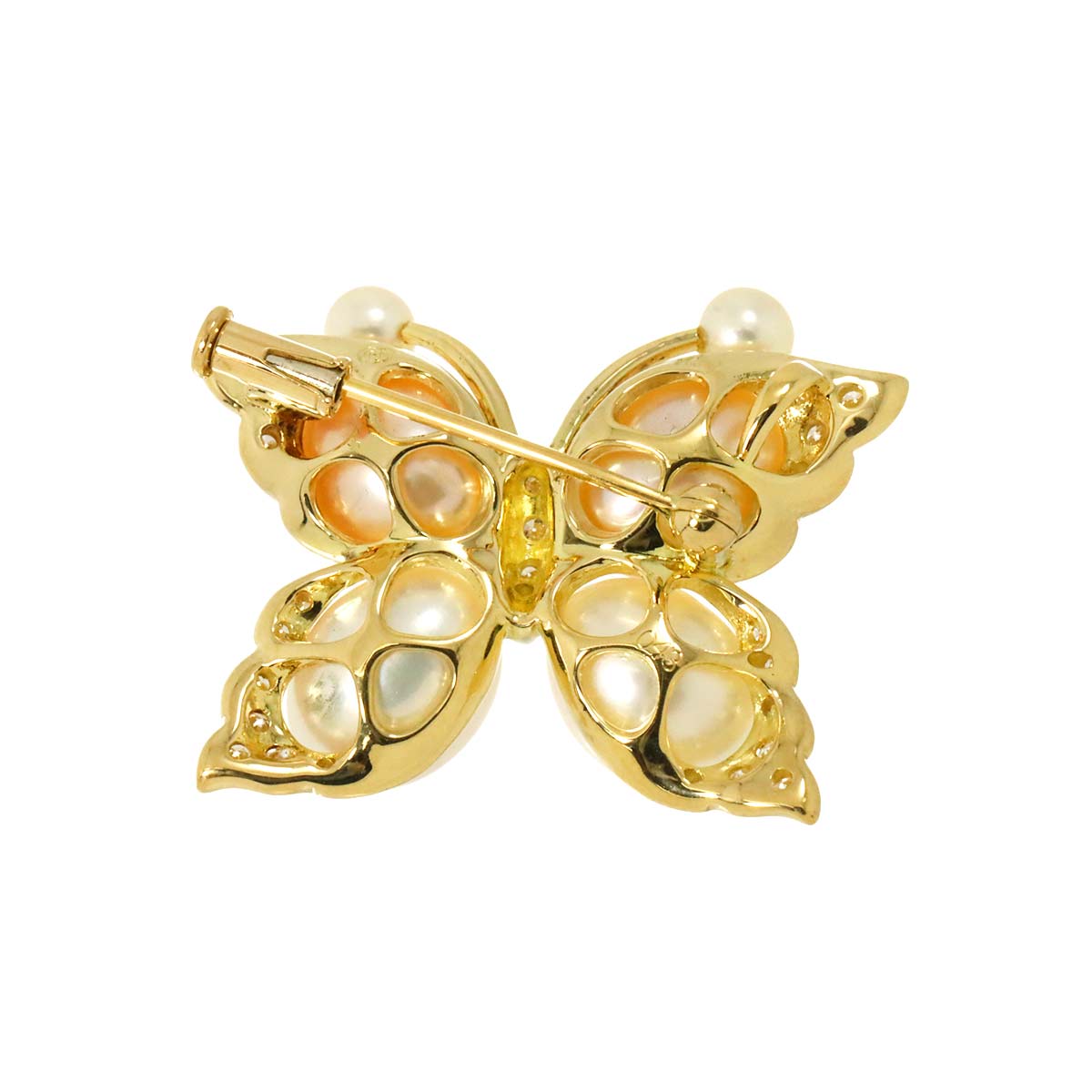 Freshwater pearl Diamond 0.43ct Brooch 18K YG Yellow Gold 750