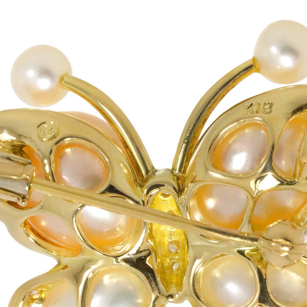 Freshwater pearl Diamond 0.43ct Brooch 18K YG Yellow Gold 750