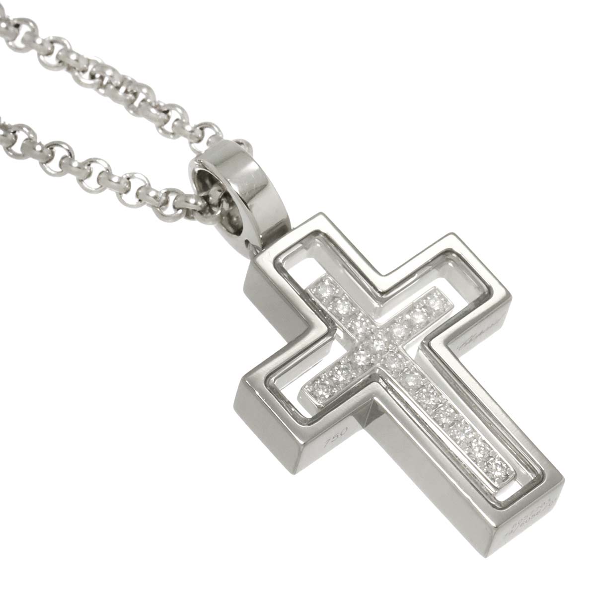 Happy Diamond Cross Necklace 18K White Gold 750