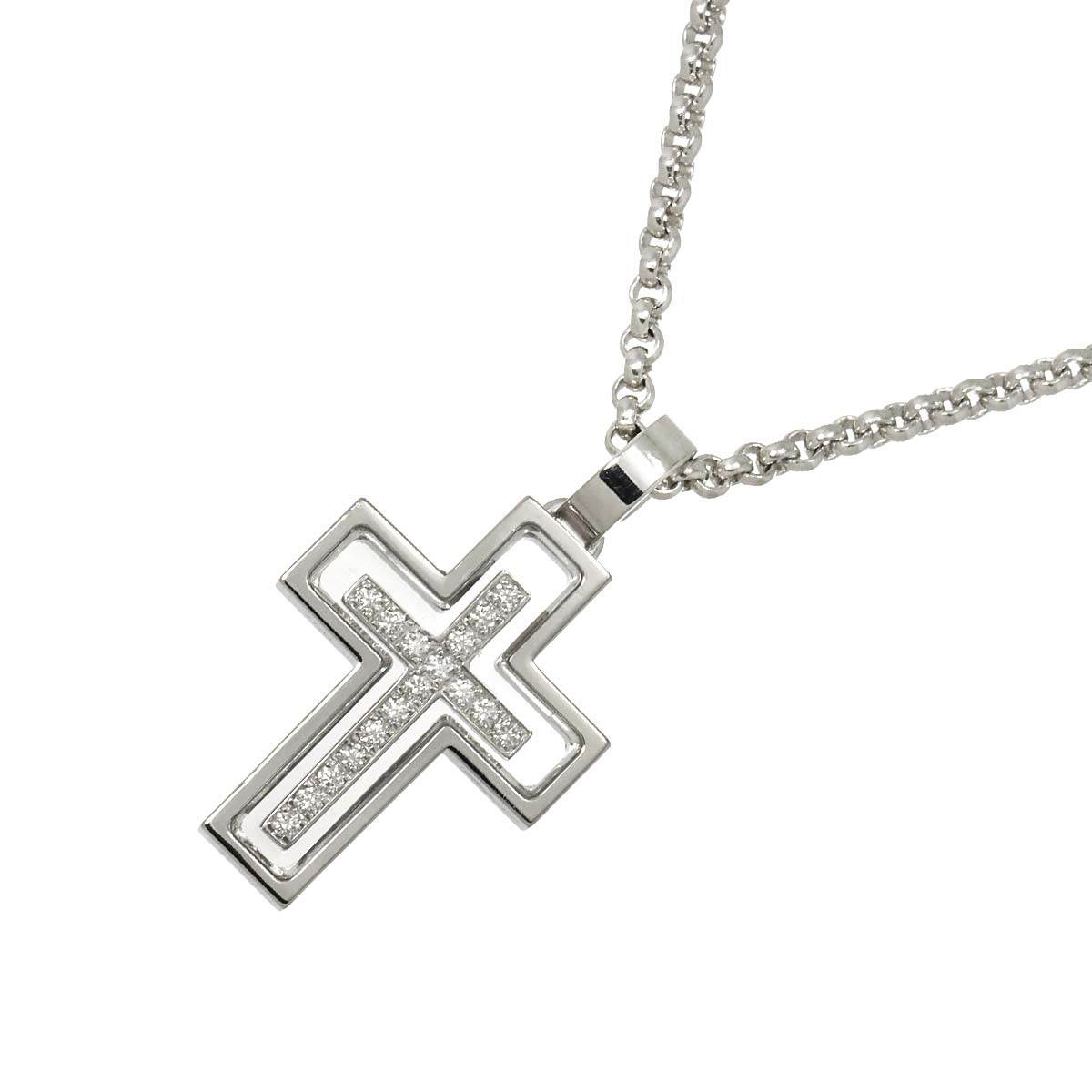 Happy Diamond Cross Necklace 18K White Gold 750