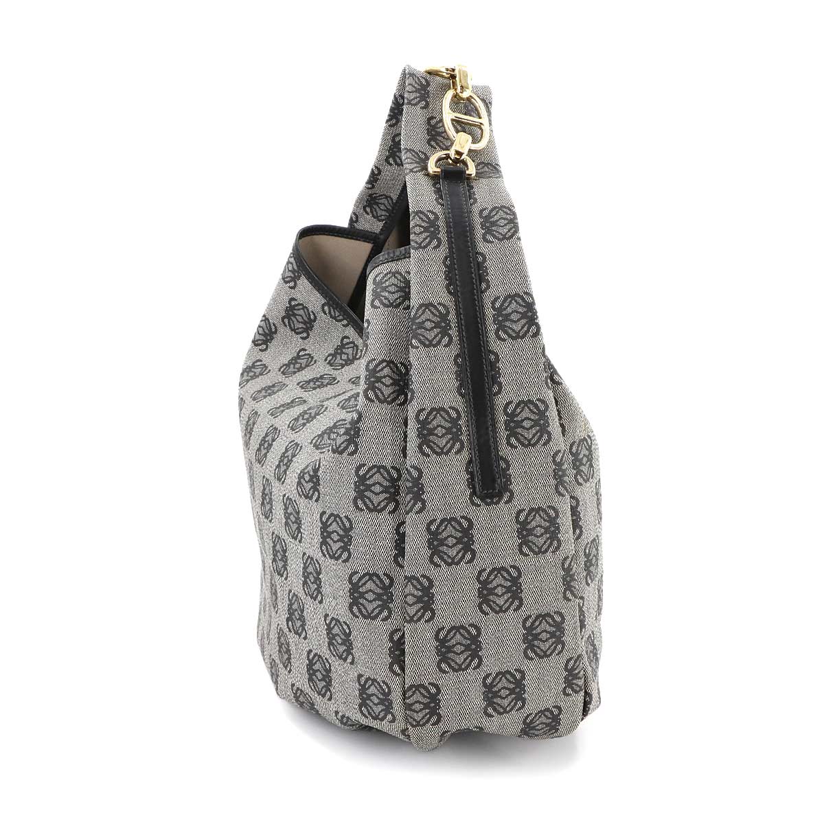 Anagram Shouder Bag PVC Leather Grey Black Purse