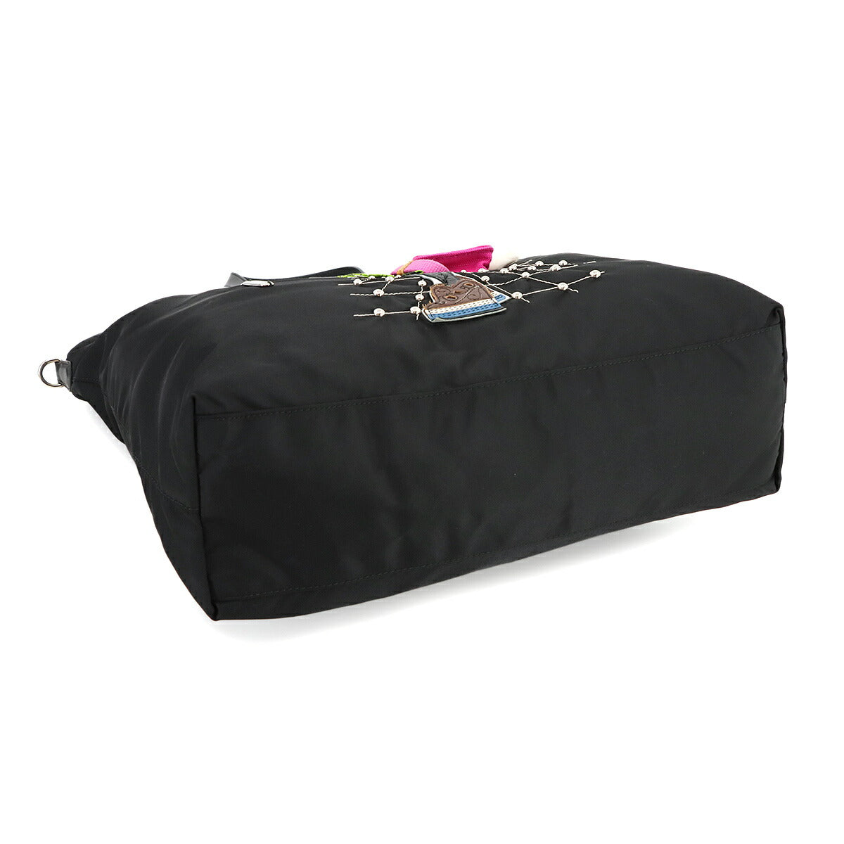 Robot Tote Bag Nylon Saffiano Leather Black Girl motif Purse