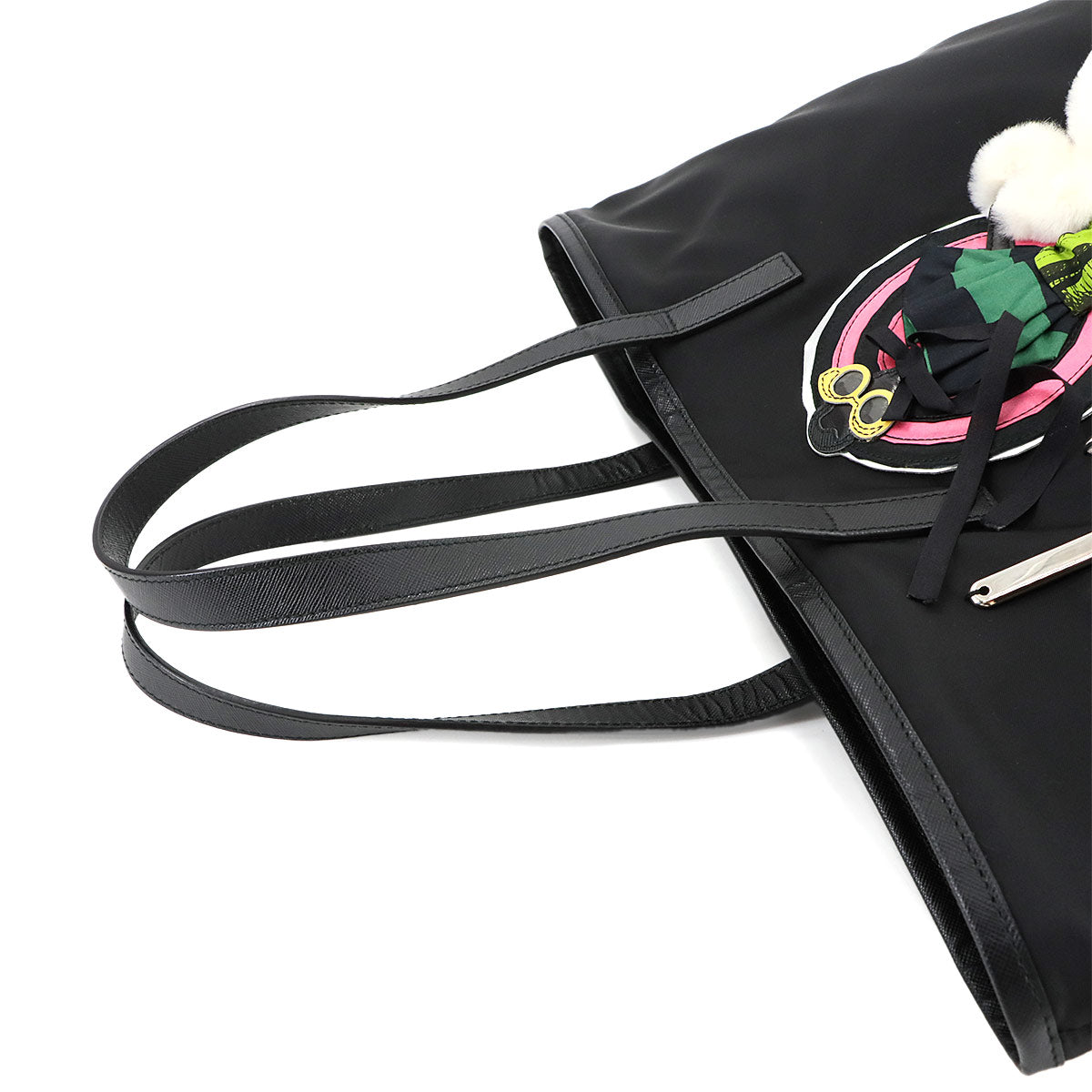 Robot Tote Bag Nylon Saffiano Leather Black Girl motif Purse