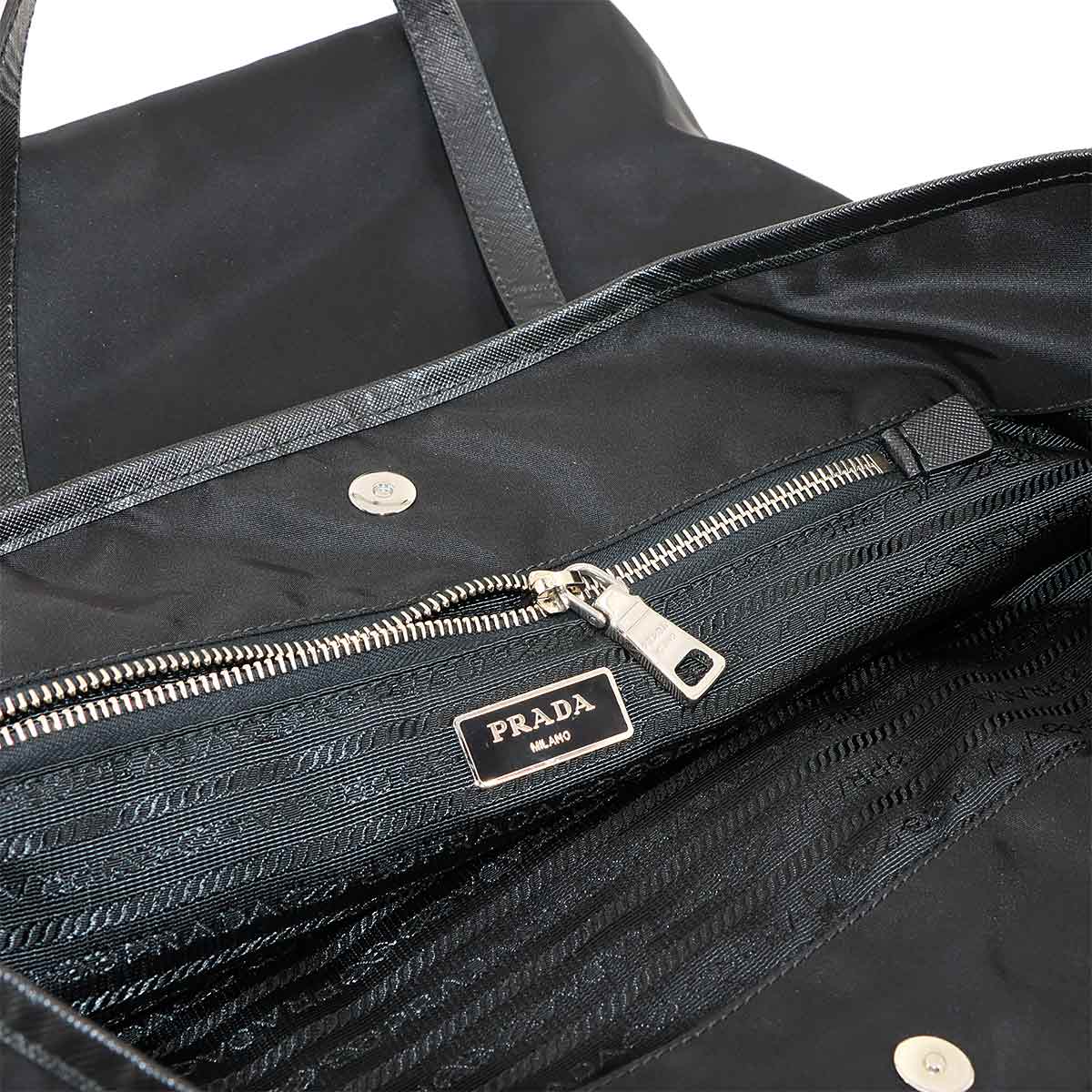 Robot Tote Bag Nylon Saffiano Leather Black Girl motif Purse