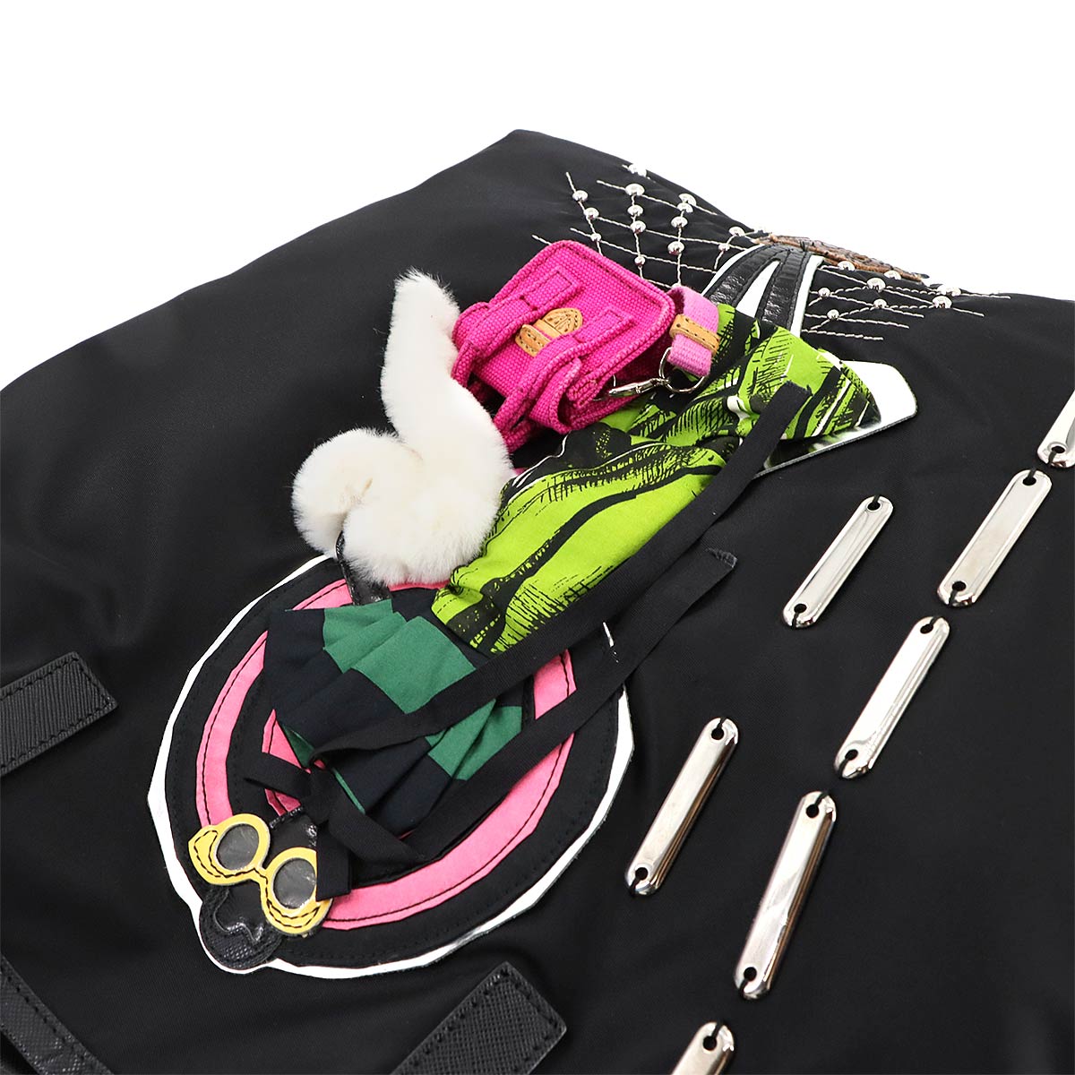 Robot Tote Bag Nylon Saffiano Leather Black Girl motif Purse
