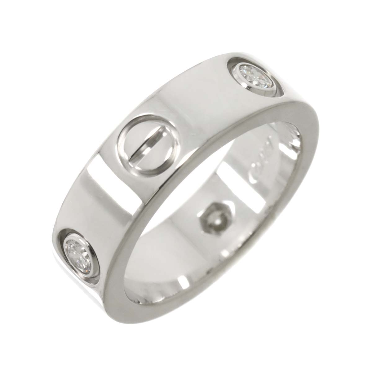 Love Ring Half Diamond 3P 18K White Gold 750 size48 4.5(US)