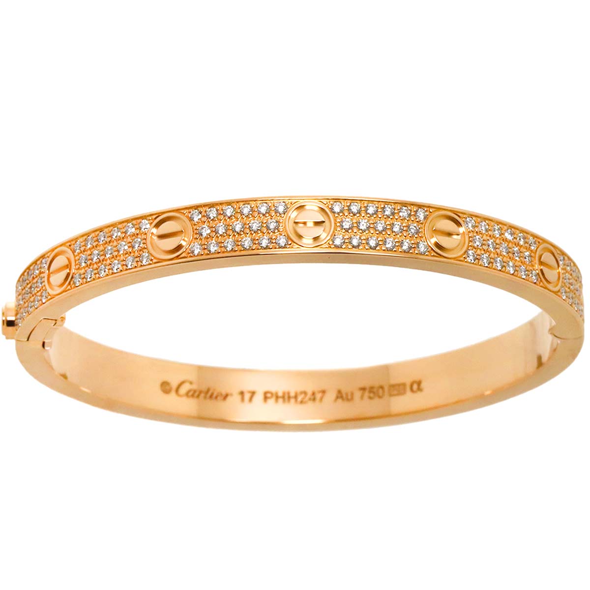 Love Bracelet Pave Diamond Bangle 18K Pink Gold 750 Size17