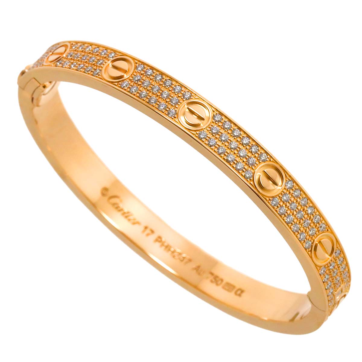 Love Bracelet Pave Diamond Bangle 18K Pink Gold 750 Size17