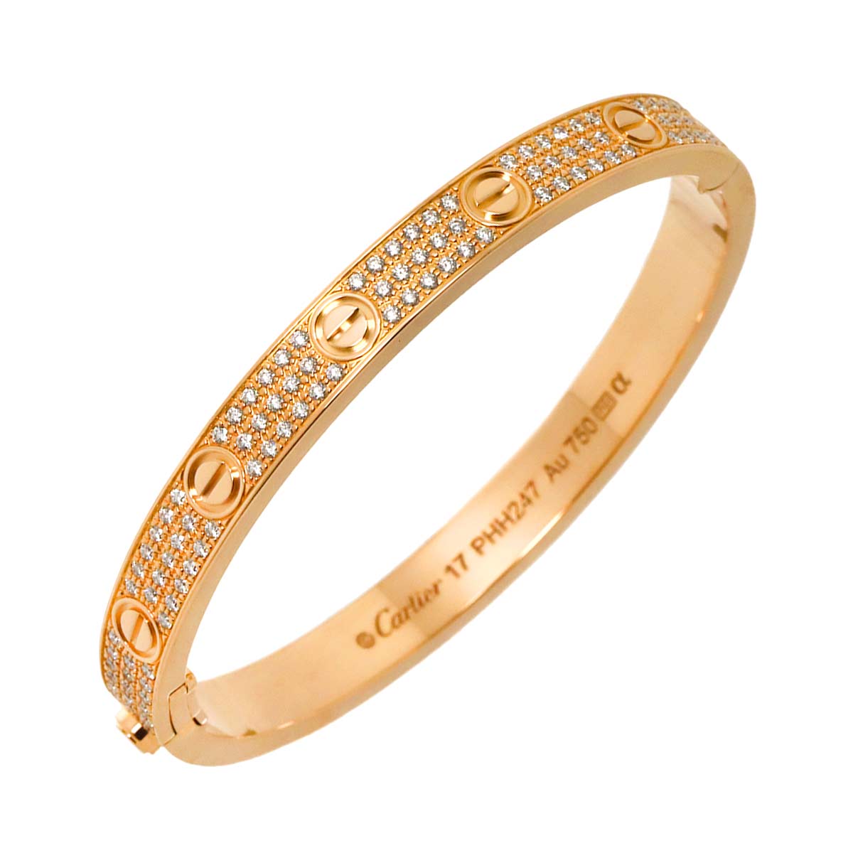 Love Bracelet Pave Diamond Bangle 18K Pink Gold 750 Size17
