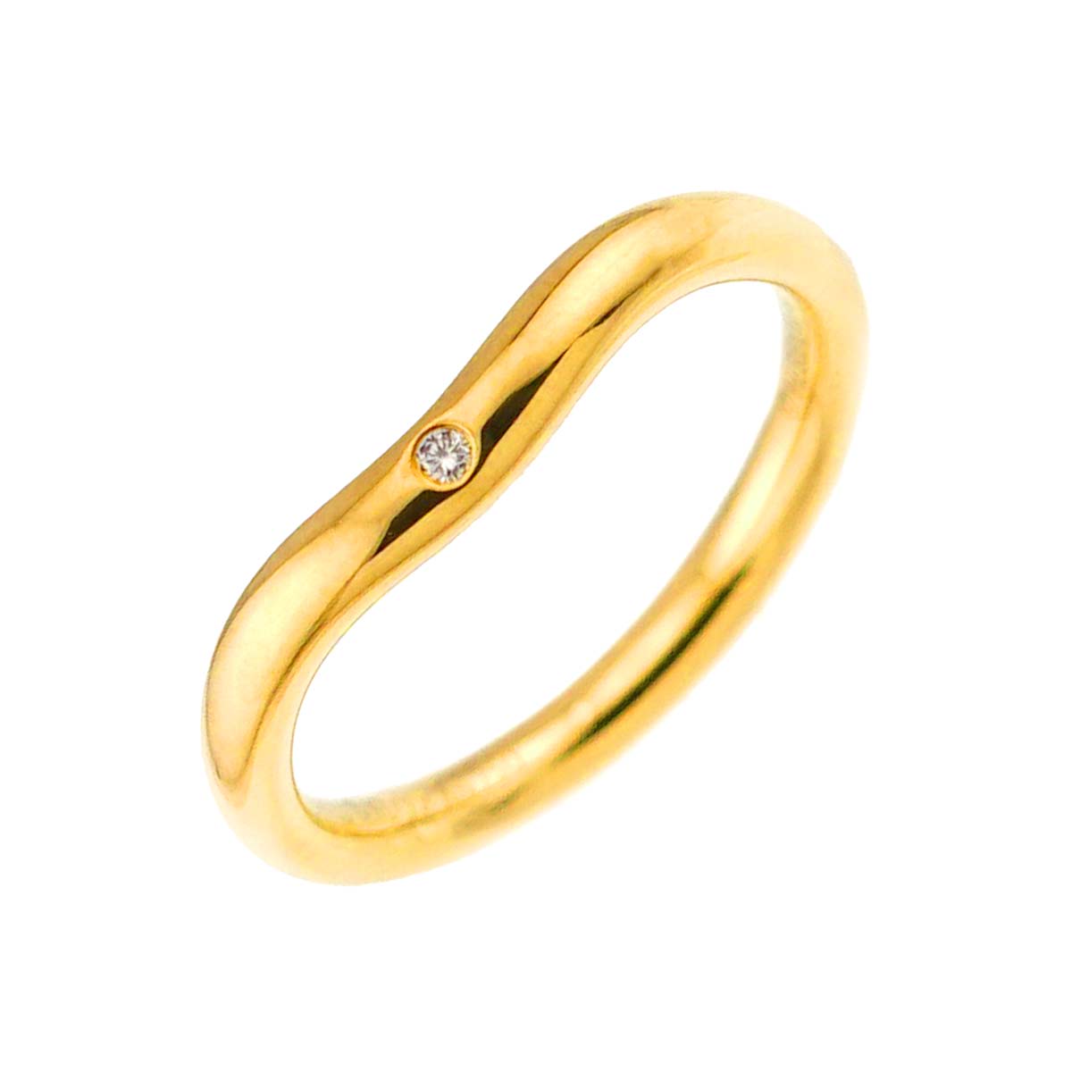 Curved Band Ring Diamond 18K Yellow Gold size4.5(US)