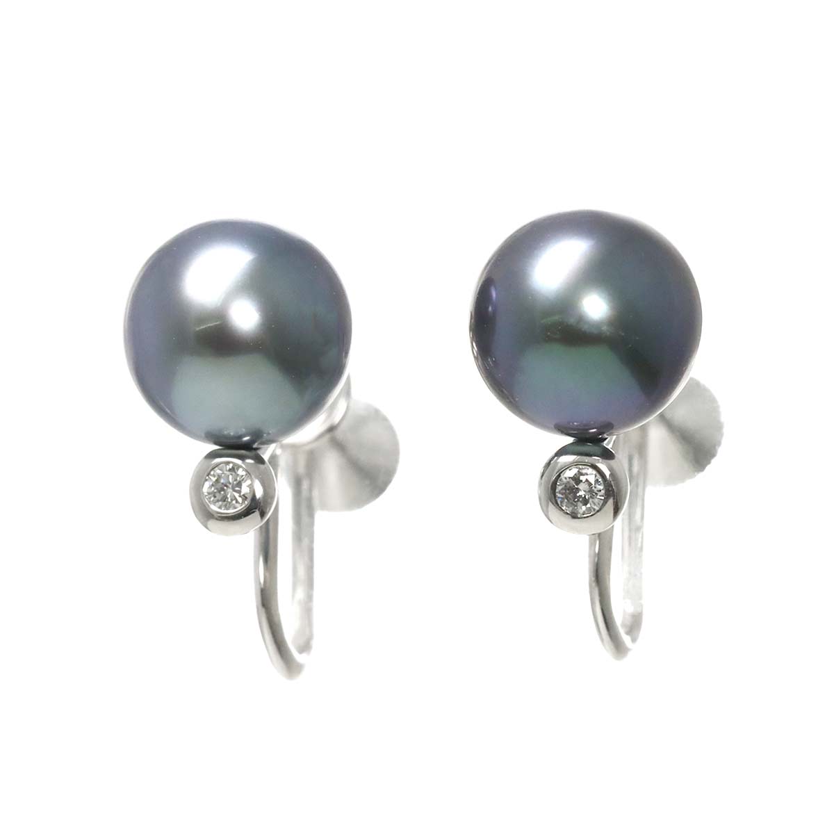 Black Pearl Diamond Earrings 18K WG 750