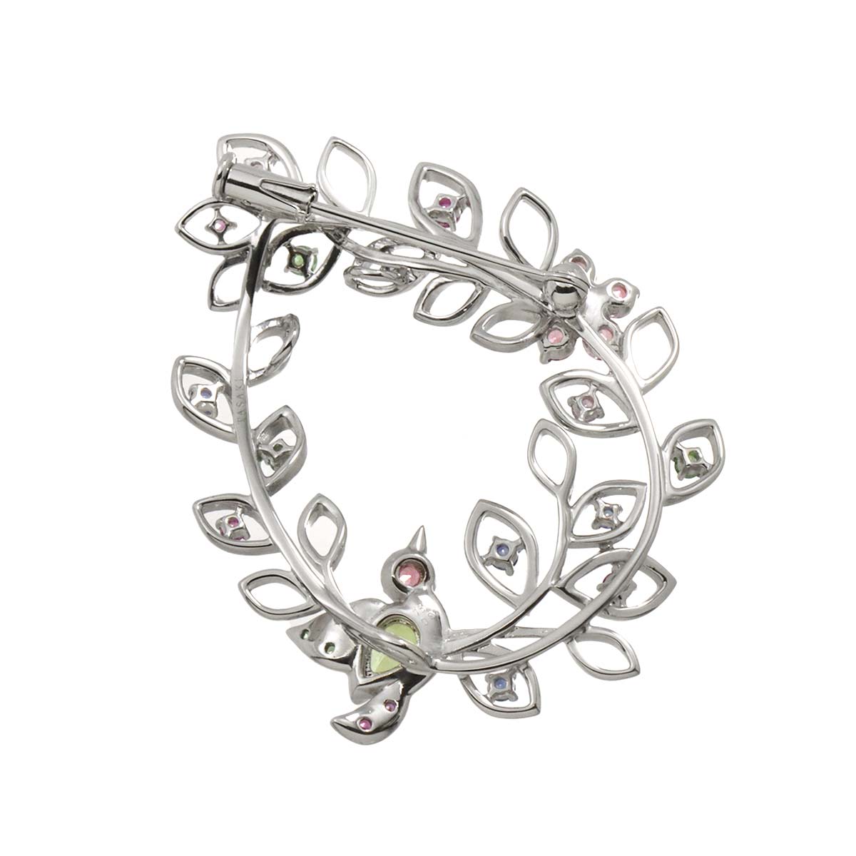 Peridot Diamond 0.08ct Sapphire Multi Stone Brooch 18K WG 750