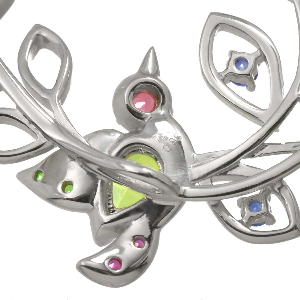 Peridot Diamond 0.08ct Sapphire Multi Stone Brooch 18K WG 750