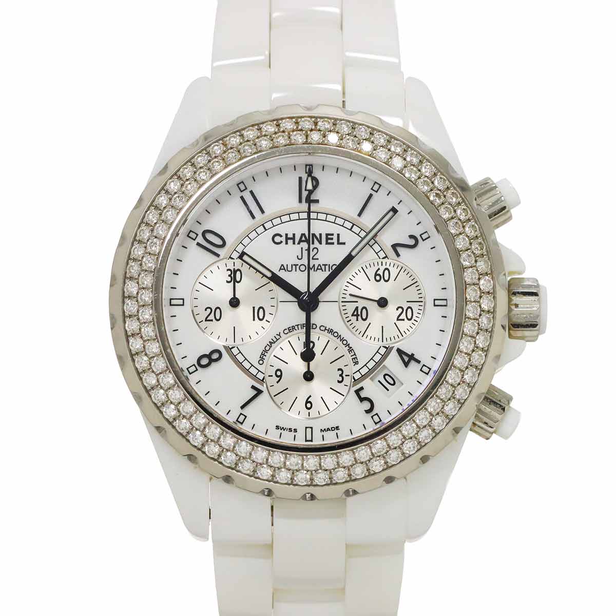 J12 41mm H1008 Date Bezel Diamond Automatic White Dial Mens