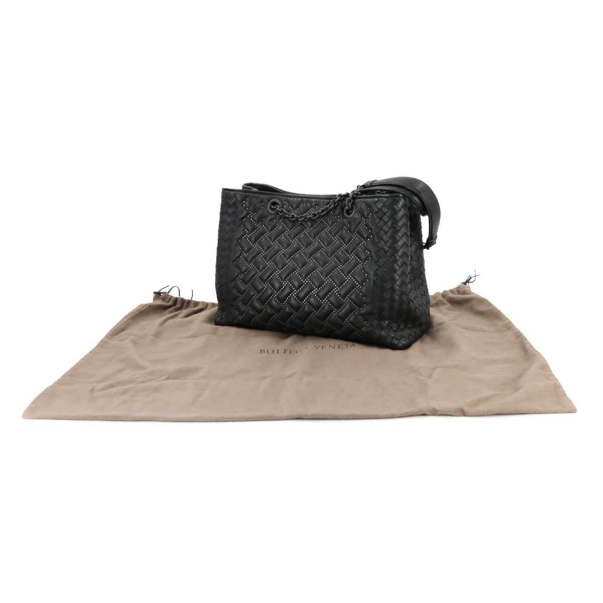 Intrecciato Studs Chain Tote Bag Leather Black