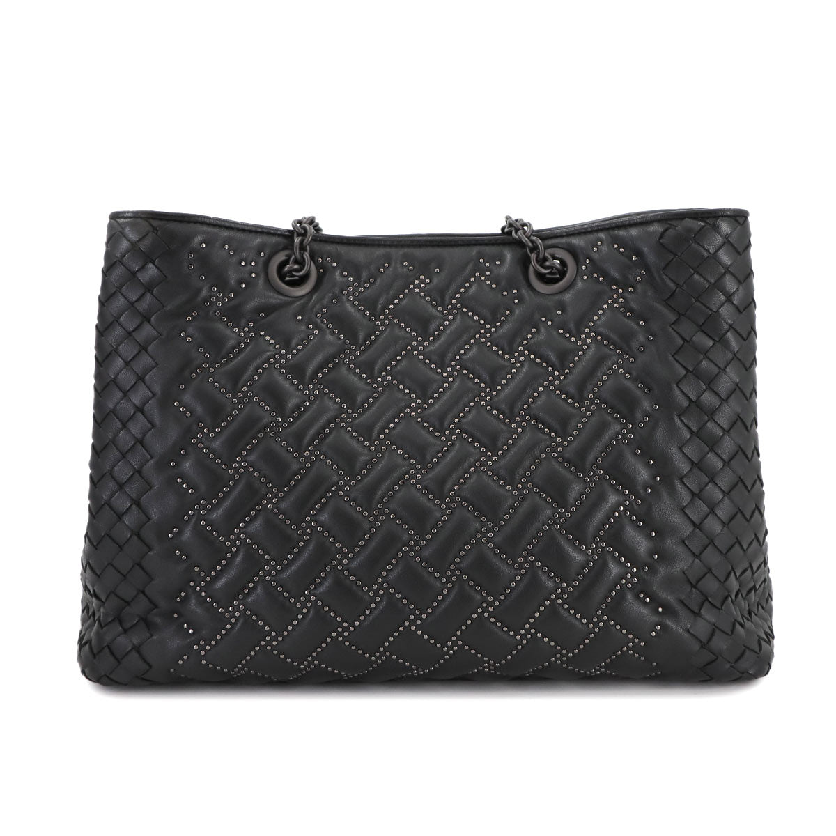 Intrecciato Studs Chain Tote Bag Leather Black