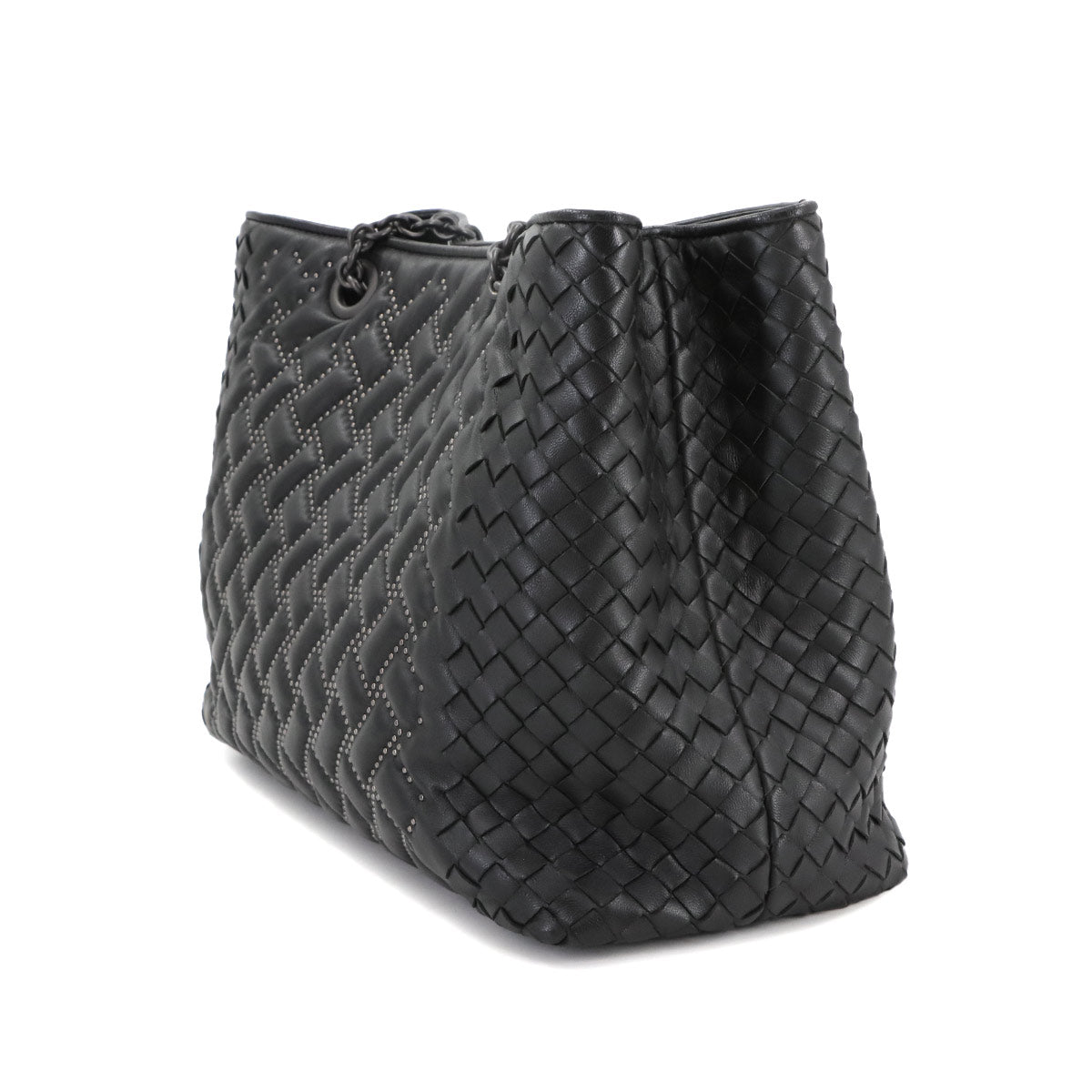 Intrecciato Studs Chain Tote Bag Leather Black