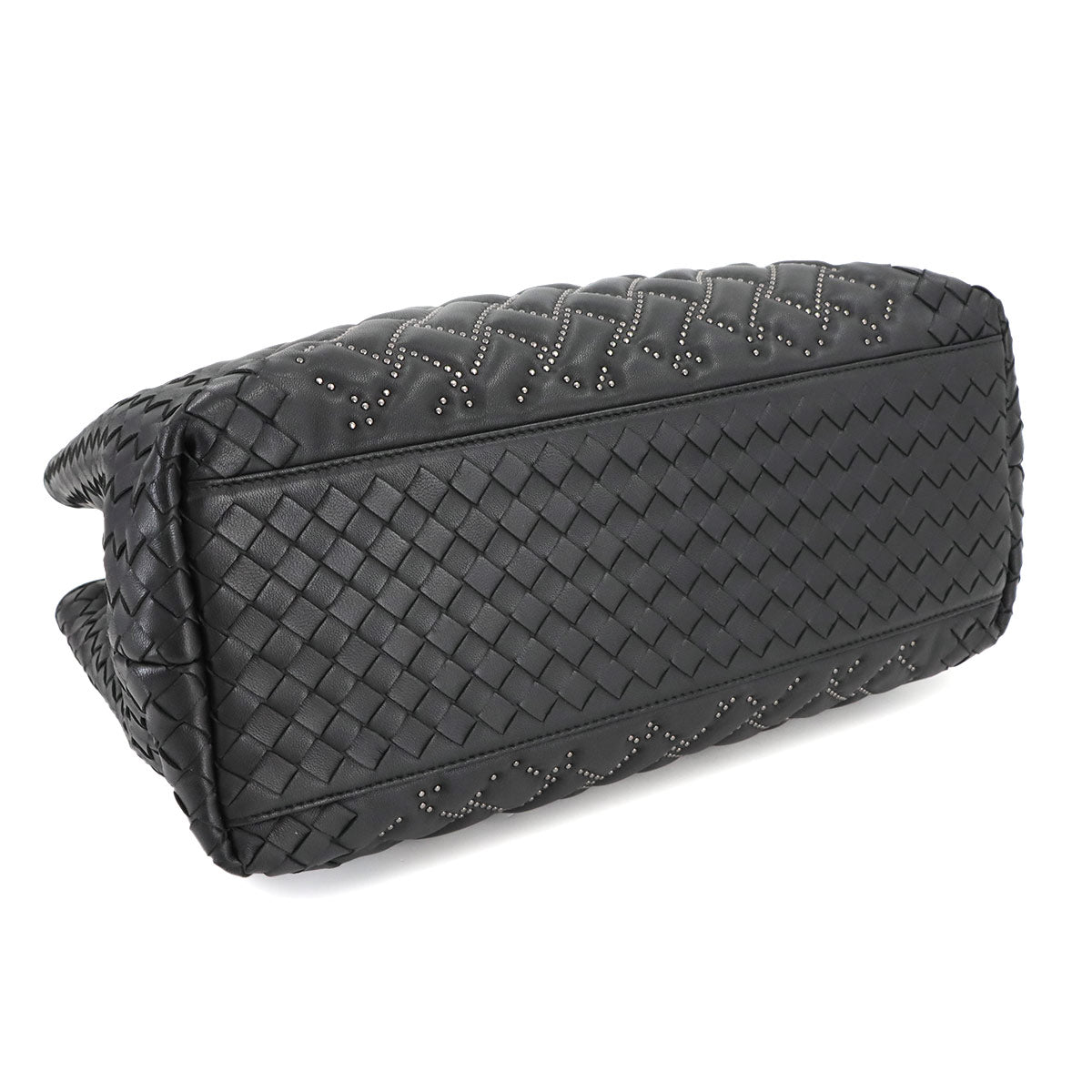 Intrecciato Studs Chain Tote Bag Leather Black