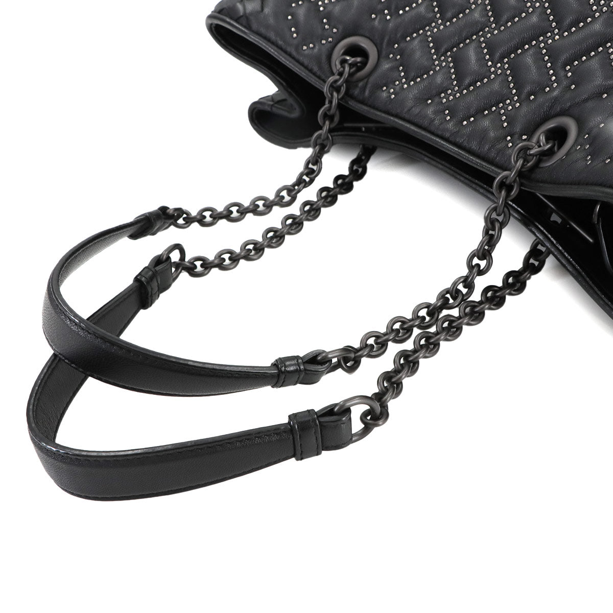 Intrecciato Studs Chain Tote Bag Leather Black
