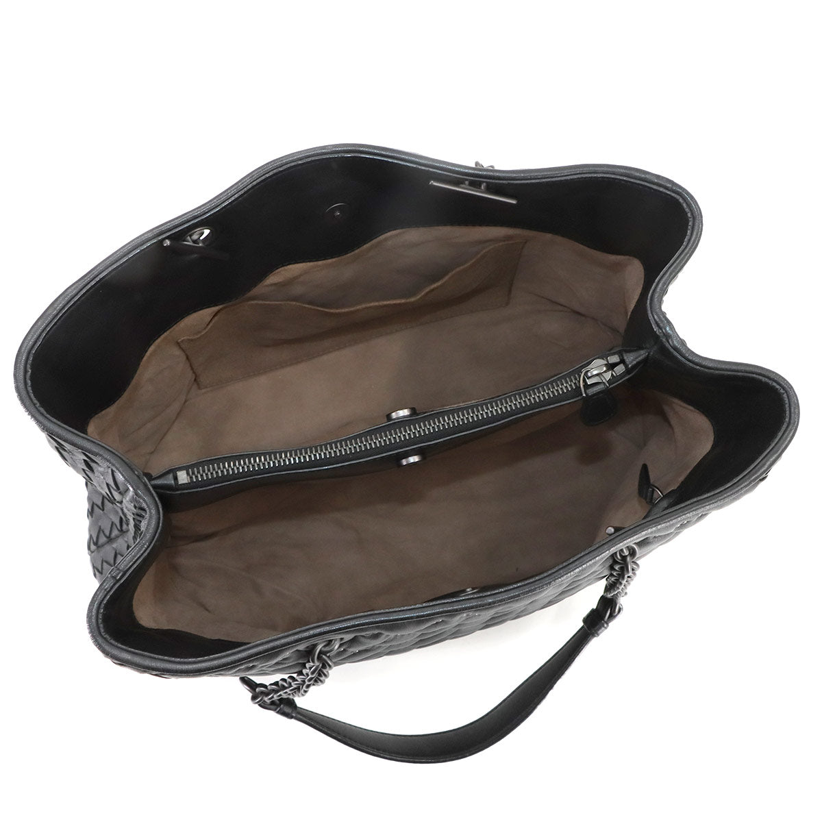 Intrecciato Studs Chain Tote Bag Leather Black