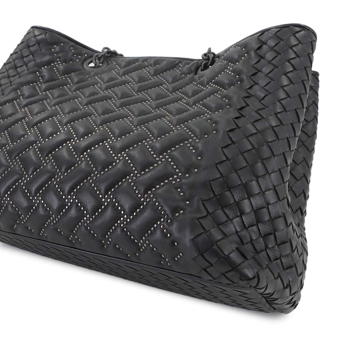 Intrecciato Studs Chain Tote Bag Leather Black