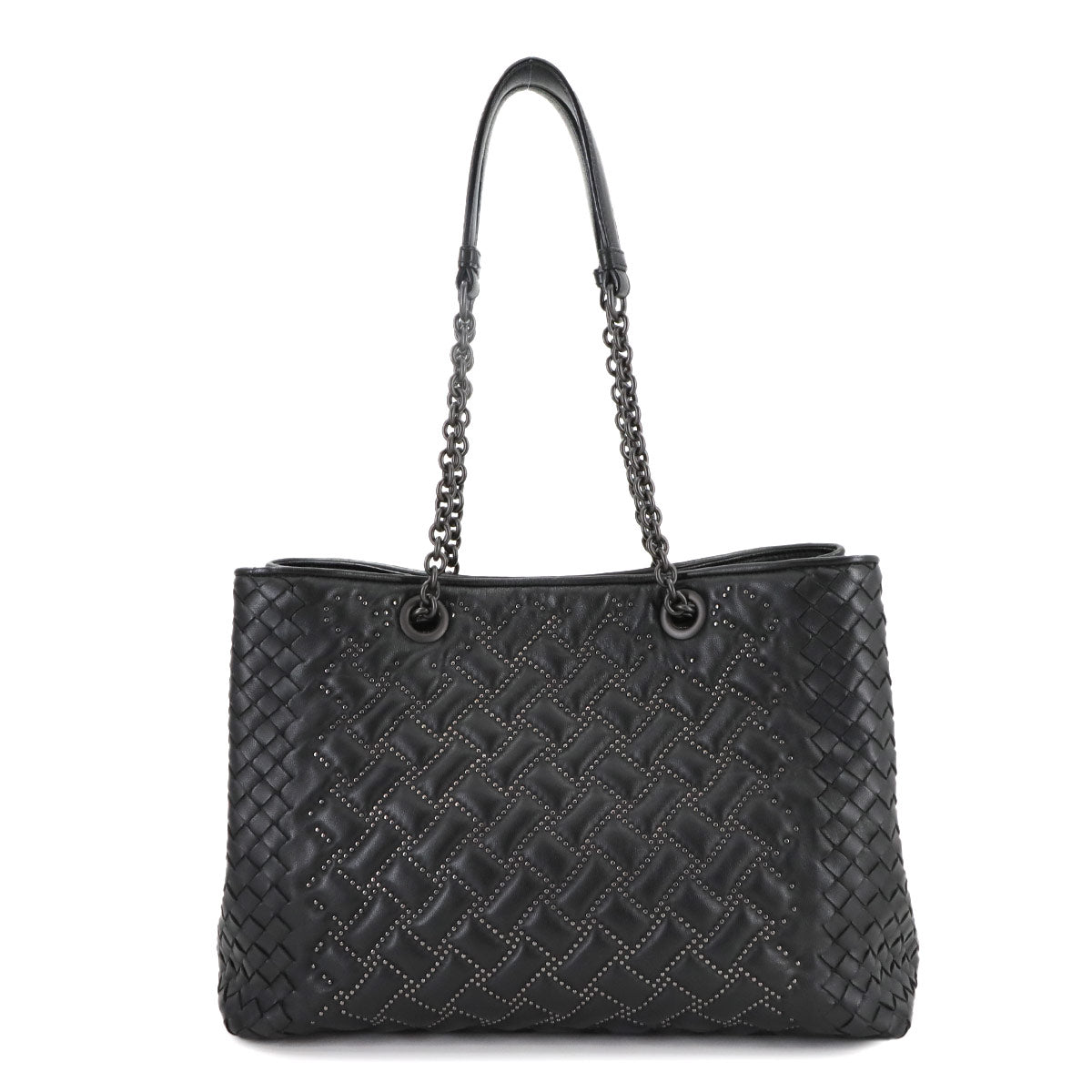 Intrecciato Studs Chain Tote Bag Leather Black