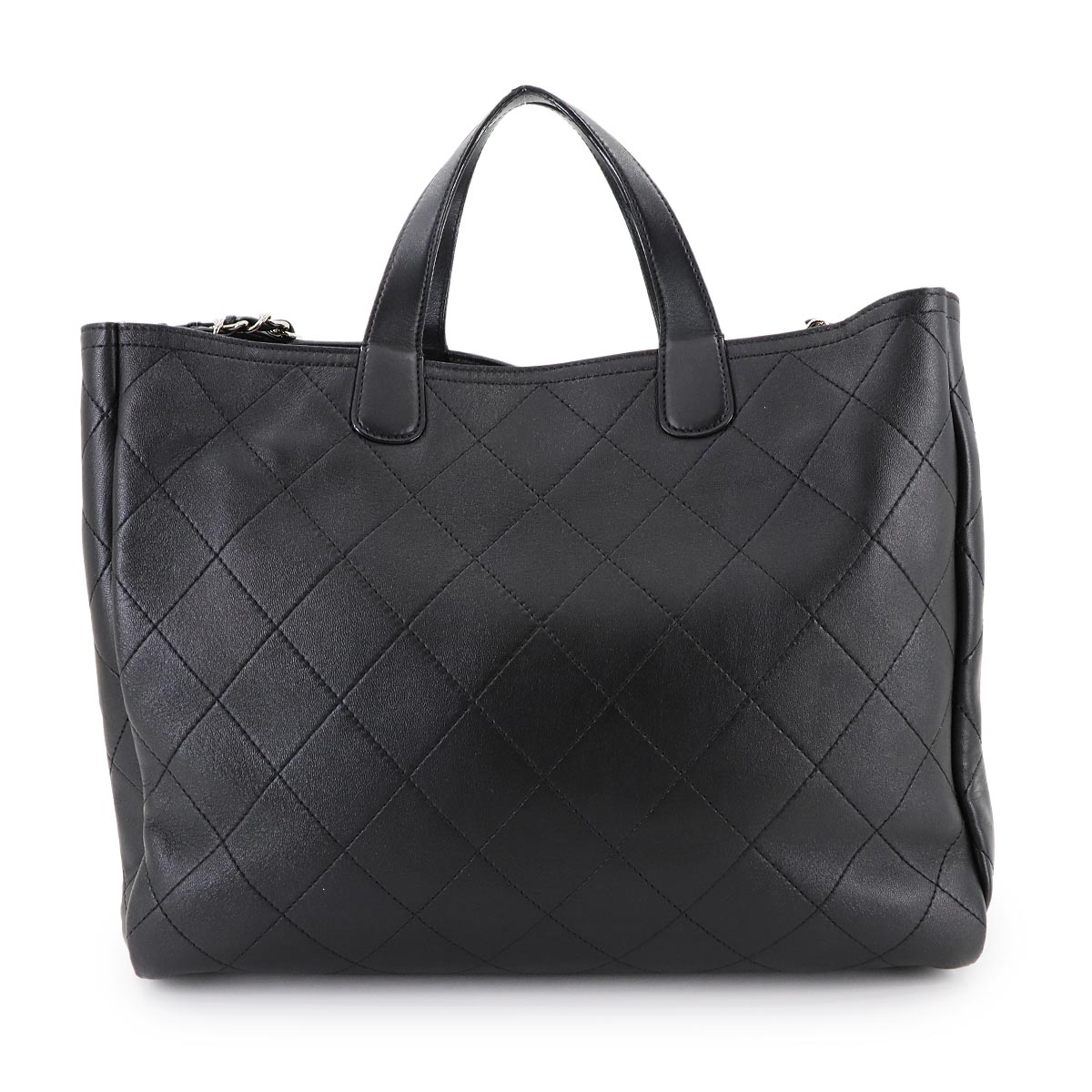 Matelasse 2way Tote Chain Shoulder Bag Leather Black AS0169