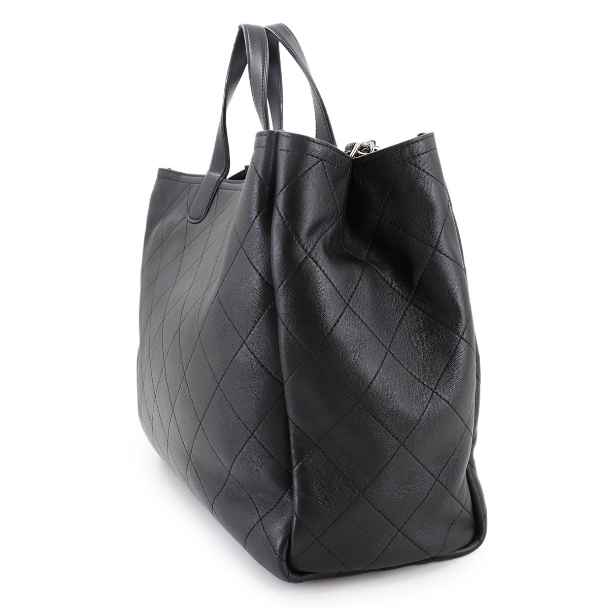 Matelasse 2way Tote Chain Shoulder Bag Leather Black AS0169