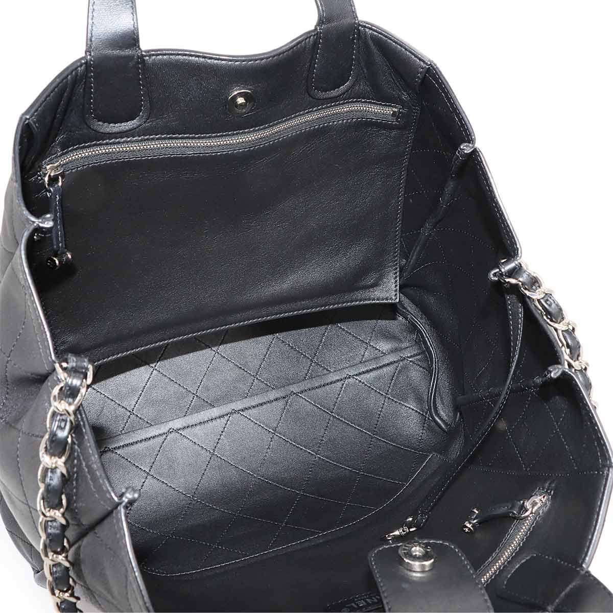 Matelasse 2way Tote Chain Shoulder Bag Leather Black AS0169