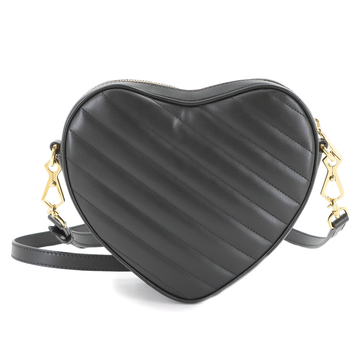 Interlocking G Heart Shoulder Bag Leather Black 751628 Purse