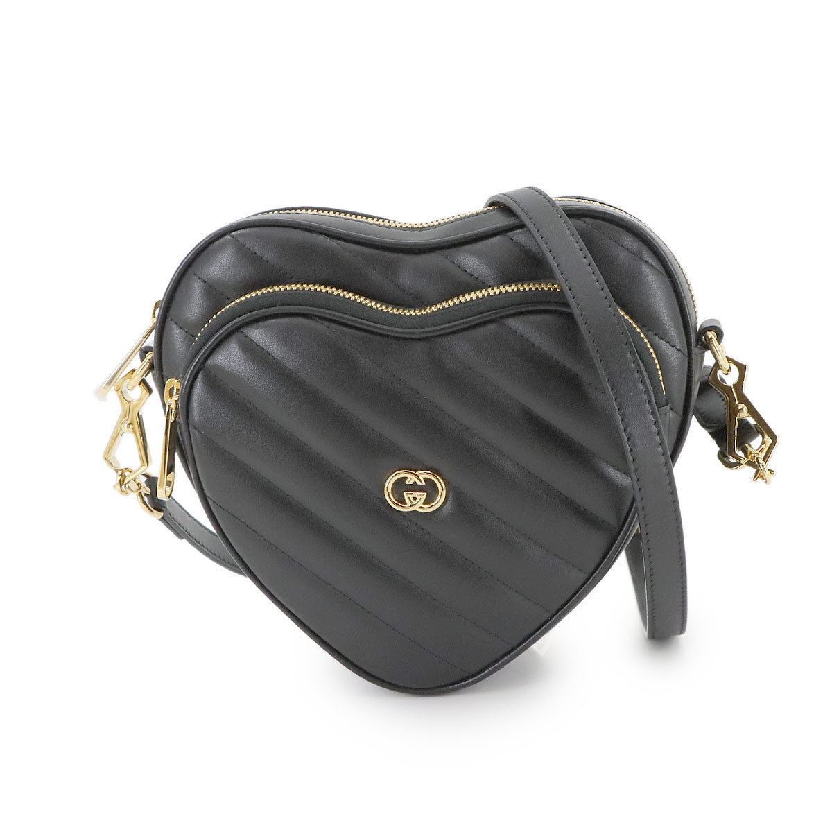 Interlocking G Heart Shoulder Bag Leather Black 751628 Purse