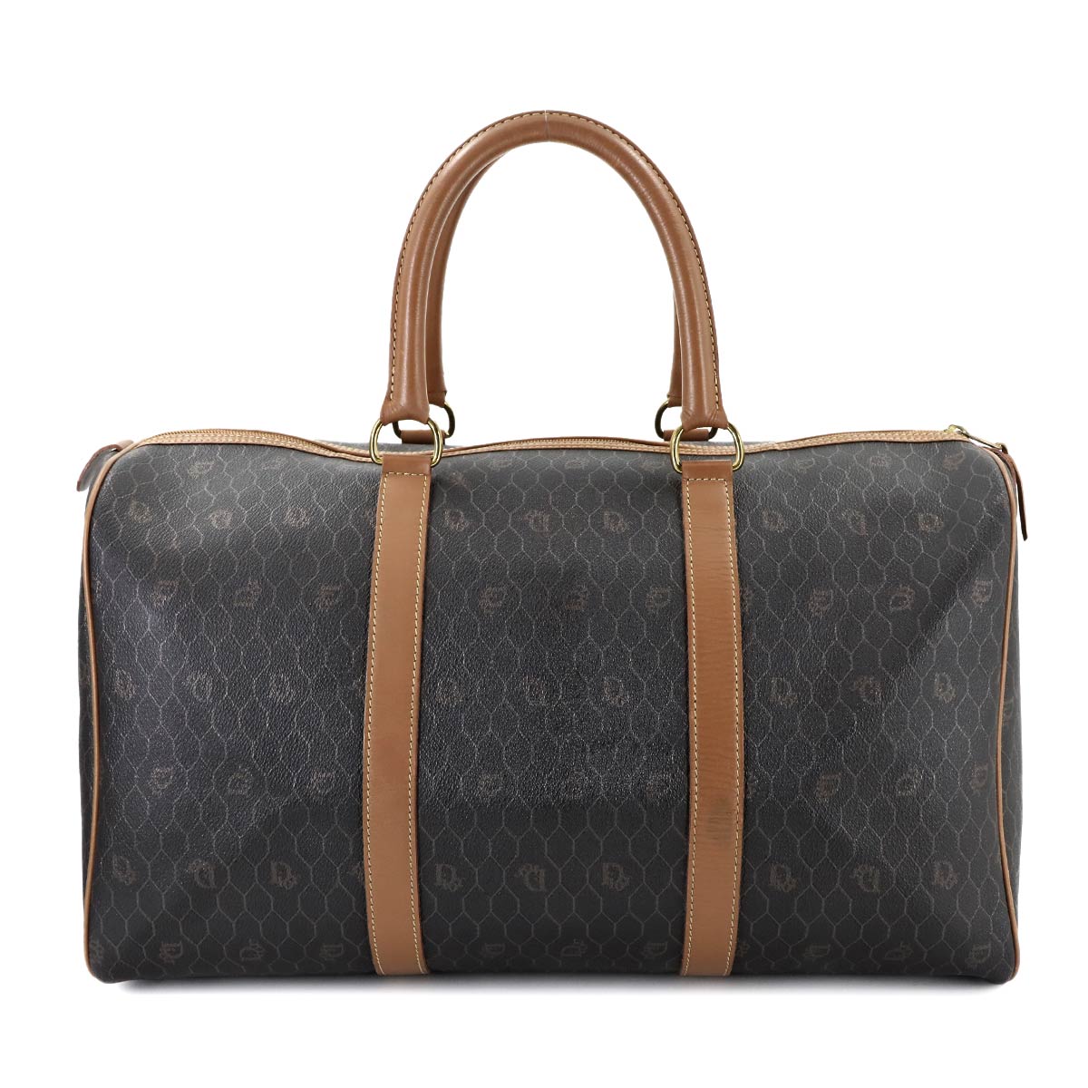 Honeycomb Boston Bag PVC Leather Brown Luggage